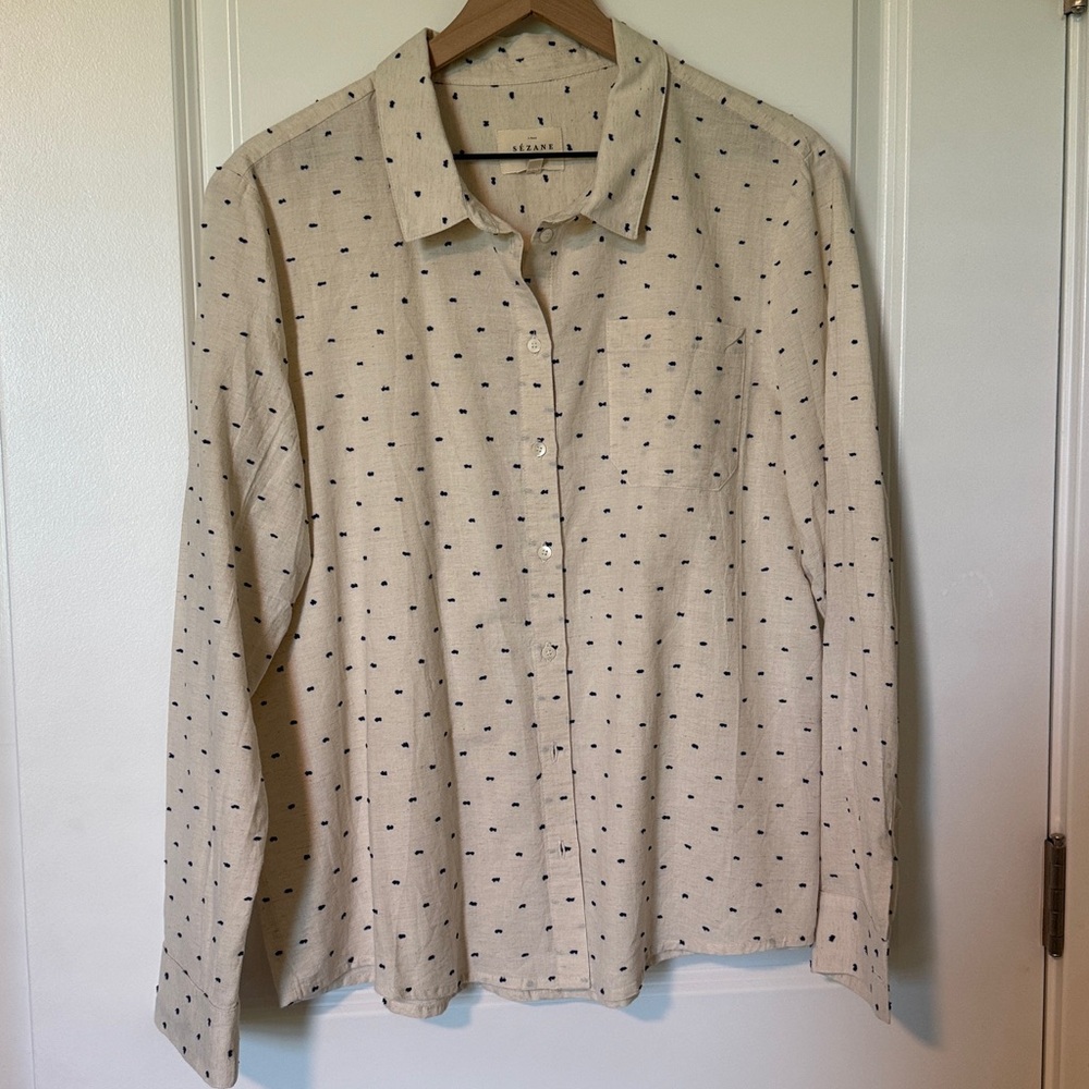 Sezane Tomboy Shirt Ecru / Blue Dots - Size 14